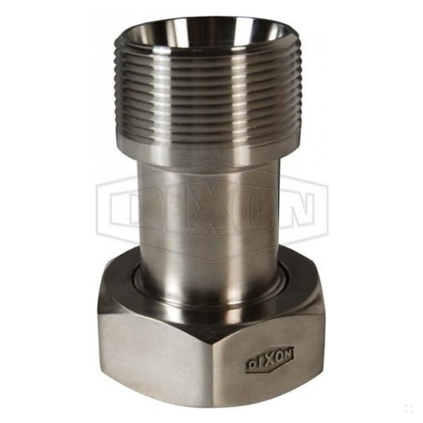 Sanitary Adapter, 1-1/2 in Nominal, Plain Bevel Seat x MNPT with Hex Nut End Style, 304 SS